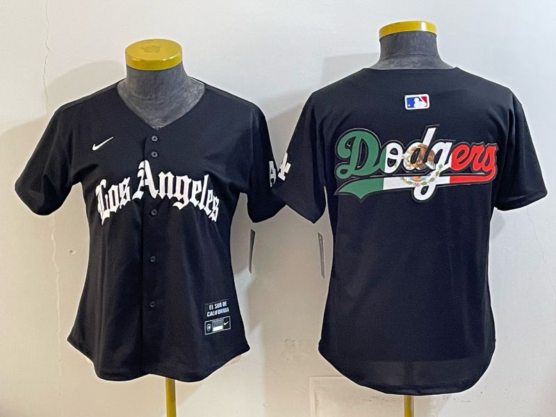 Women 2026 Los Angeles Dodgers Blank Black Game Nike MLB Jersey style 008